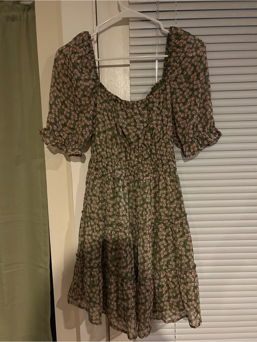 Trixxi Olive Green Midi Dress with Pink Floral Print